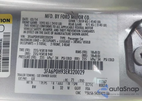 2014 Ford Fusion Se z USA, uszkodzony, nr VIN 3FA6P0H93ER320029